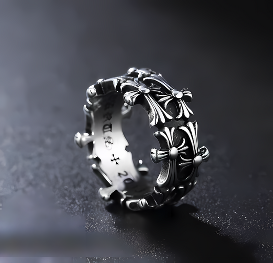 Chrome Hearts Silver Baroque Cross Ring